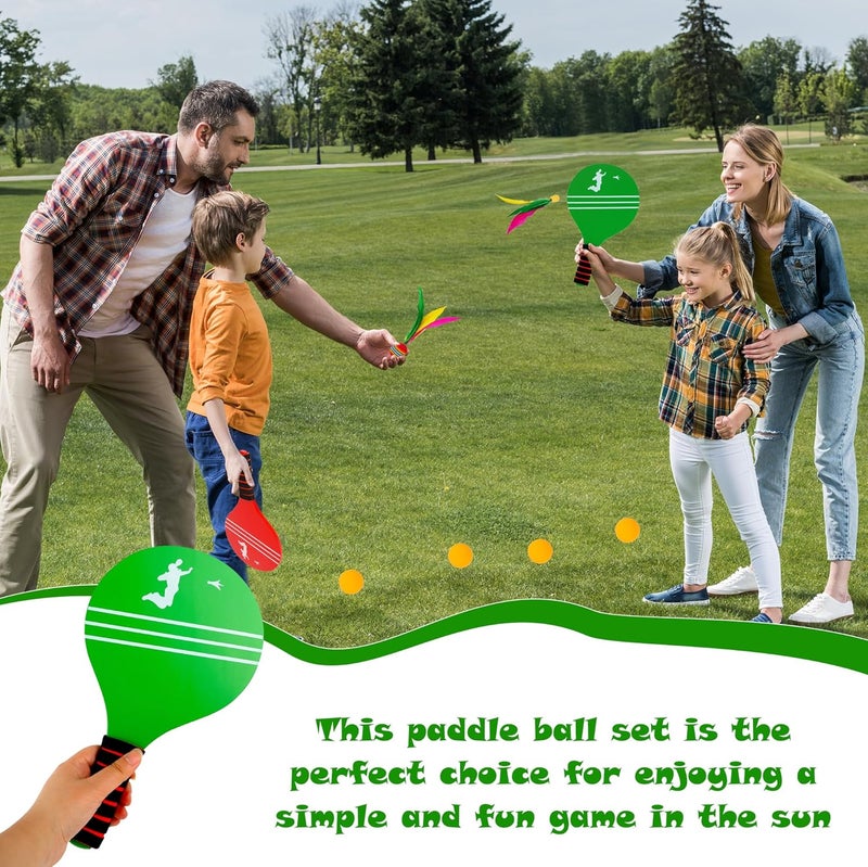 Spaluck 3 Set Beach Paddle Ball Sets Including 6 Paddles 15 Fast Birdies 4 Slow Birdies 6 Ping Pong Balls 3 Drawstring Bags Outdoor Sports Game for Kids Teens Adults Beach Backyard Park Lawn Party Supplies - Image 5